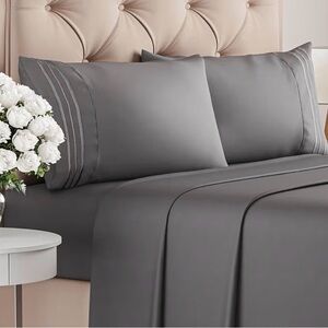 New in box! Amazon basics dark gray queen size sheet set
